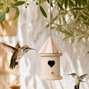 Vogelhuisje cilindrisch van hout met ingang hart