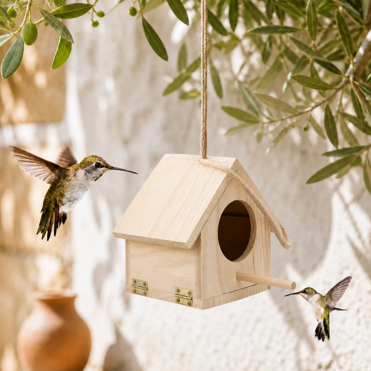Hangend vogelhuisje van grenen natuurlijk formaat 15,5 × 12 × 14,5 cm