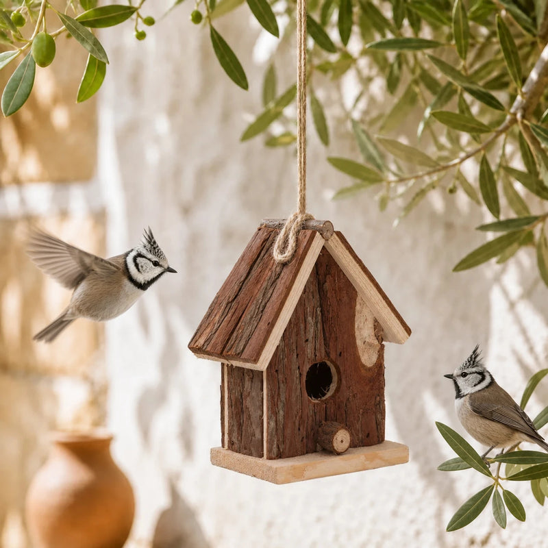Hangend vogelhuisje van spar formaat 14,6 × 12,4 × 8 cm