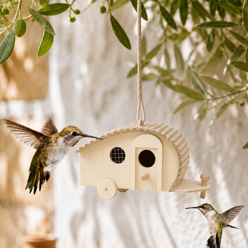 Vogelhuisje decoratief wit met dubbel ingang en zitstok