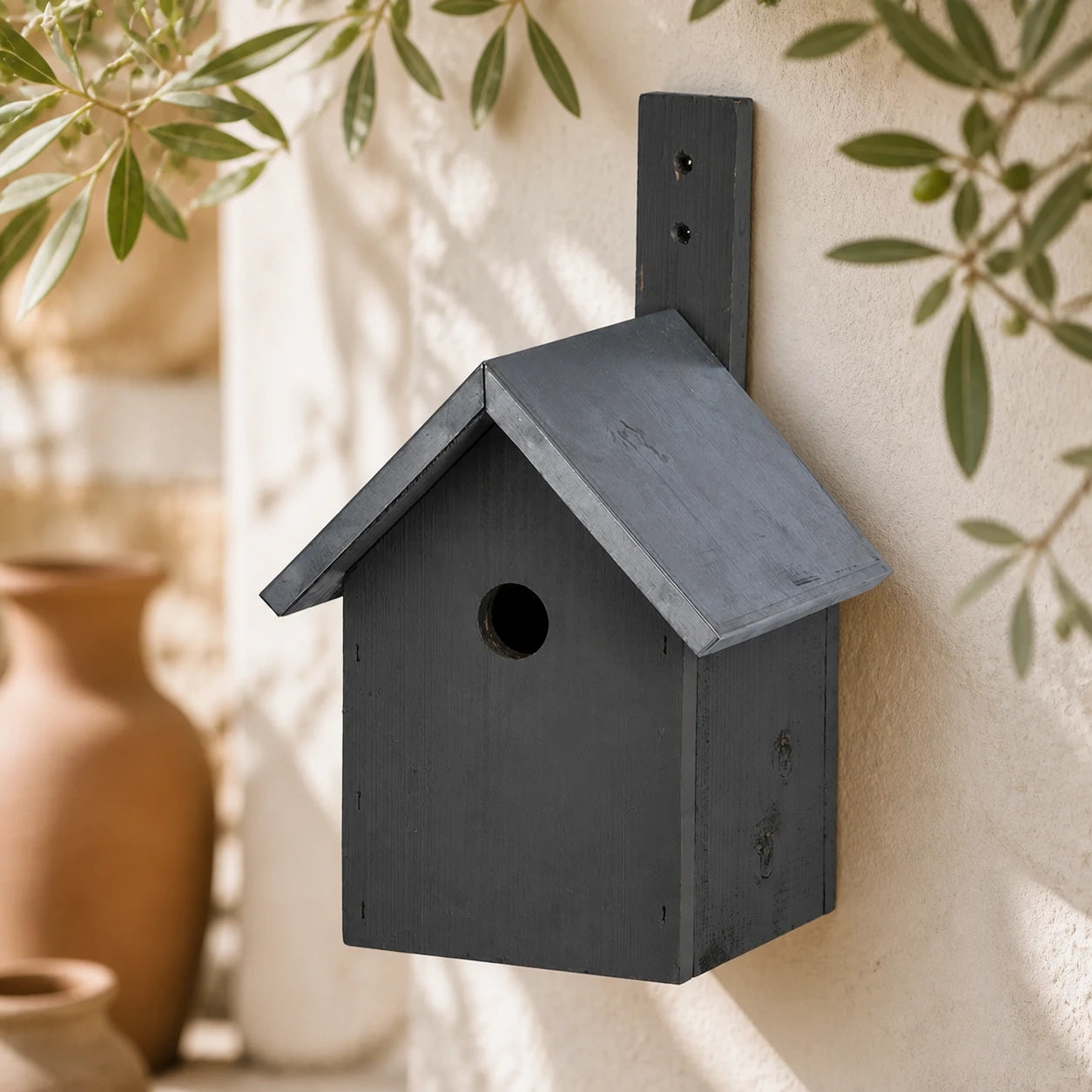Vogelhuisje grijs met zinken dak dubbel slope