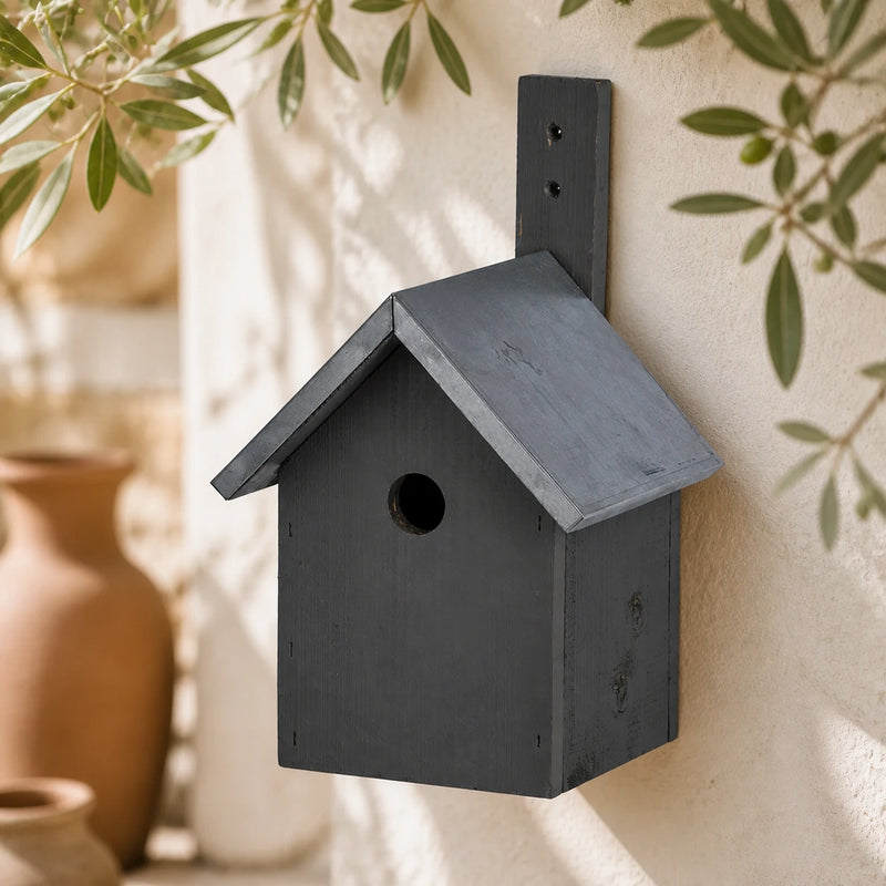 Vogelhuisje grijs met zinken dak dubbel slope