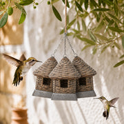 Set van 3 vogelhuisjes van wilg bruin