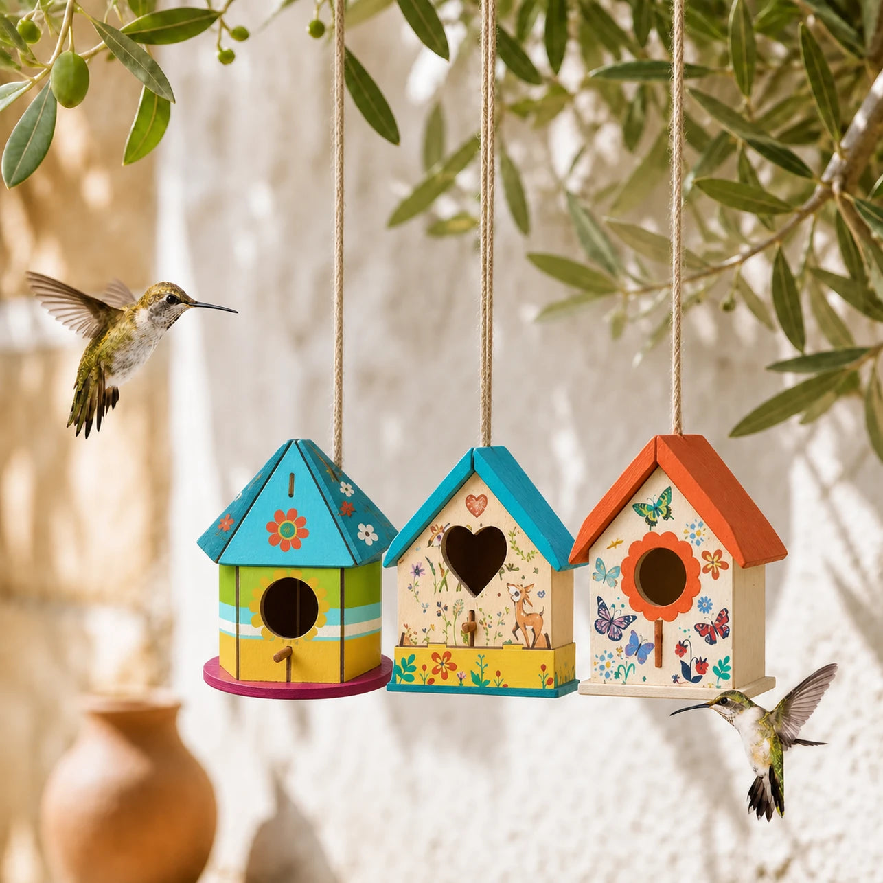 Set van 3 vogelhuisjes van hout
