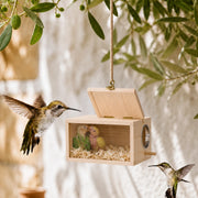 Houten vogelhuisje beige formaat 12 × 12 × 19,5 cm