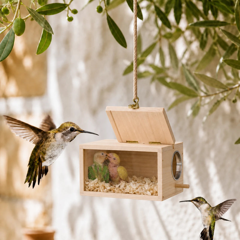 Houten vogelhuisje beige formaat 12 × 12 × 19,5 cm