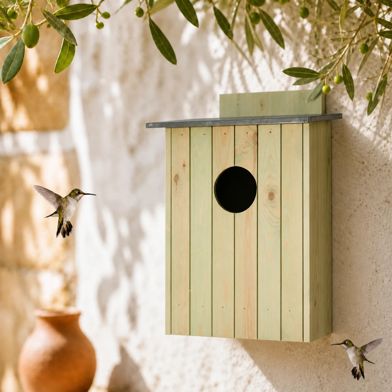 Houten vogelhuisje behandeld
