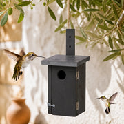 Houten vogelhuisje met zinken dak grijs
