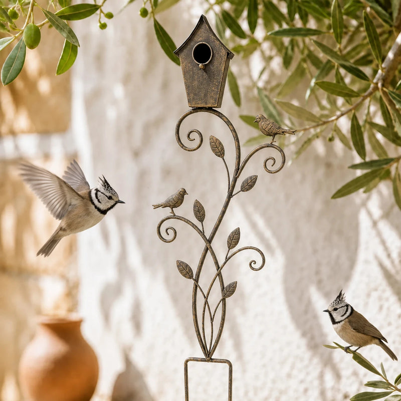 Metalen vogelhuisje bruin formaat 32 × 11 × 105 cm