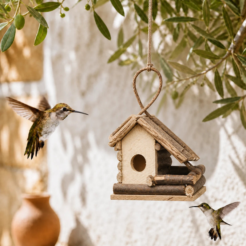 Houten vogelhuisje hangend