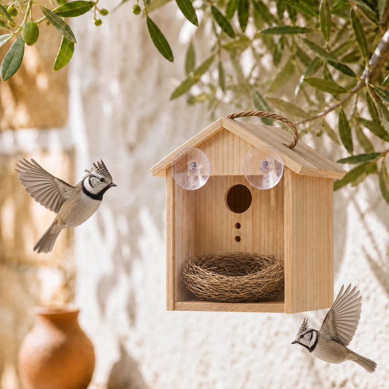 Vogelhuisje van observatie met venster en suction-cups