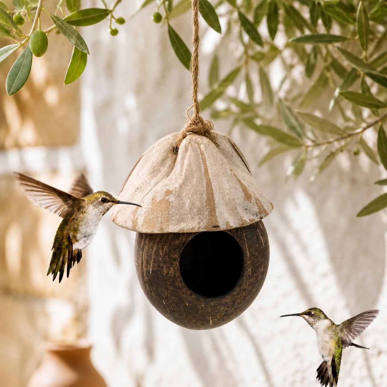 Vogelhuisje van kokosnoot