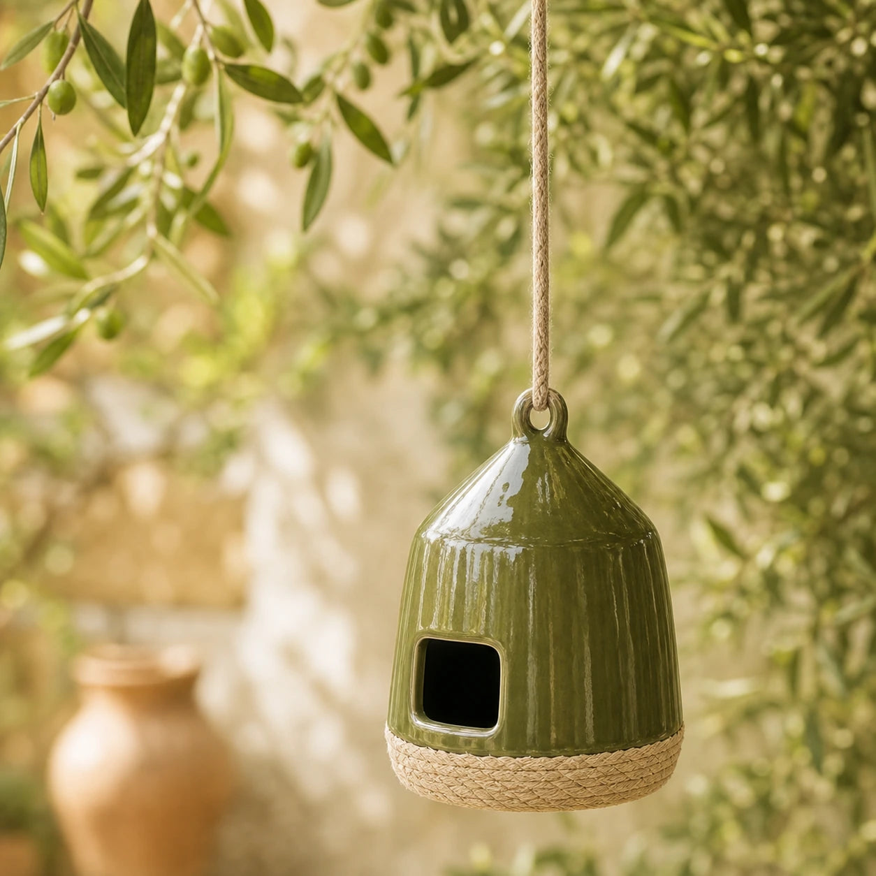 Hangend vogelhuisje van porselein
