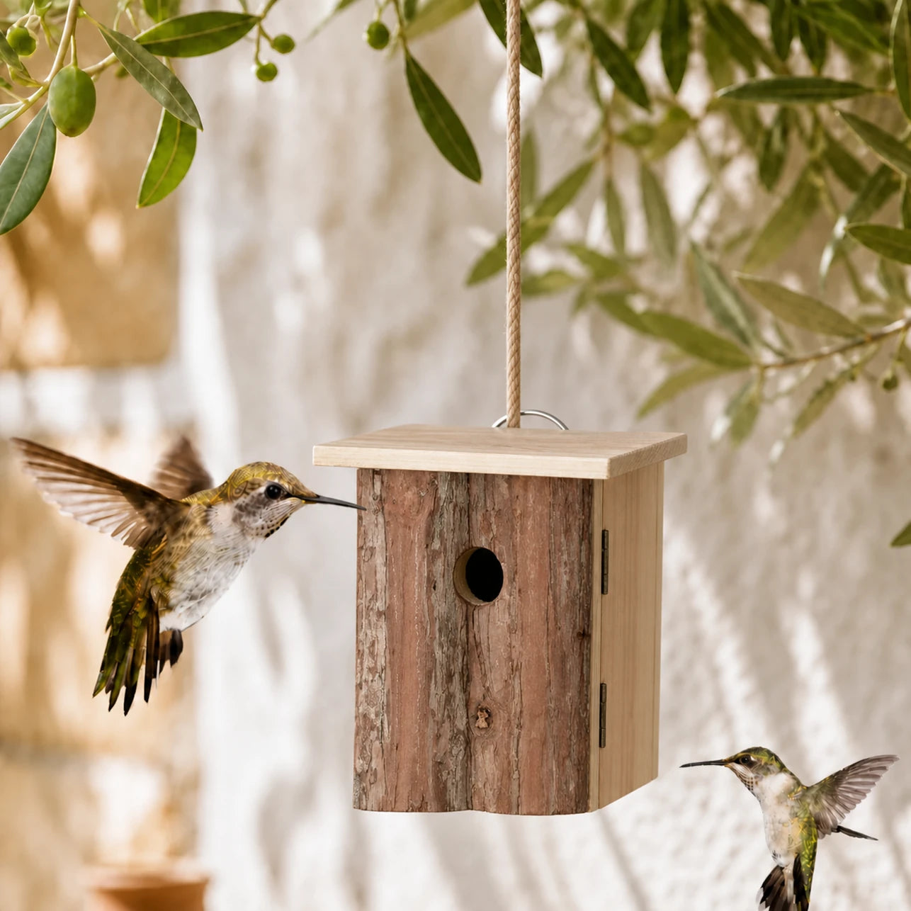 Vogelhuisje rustiek van hout met voorkant schors