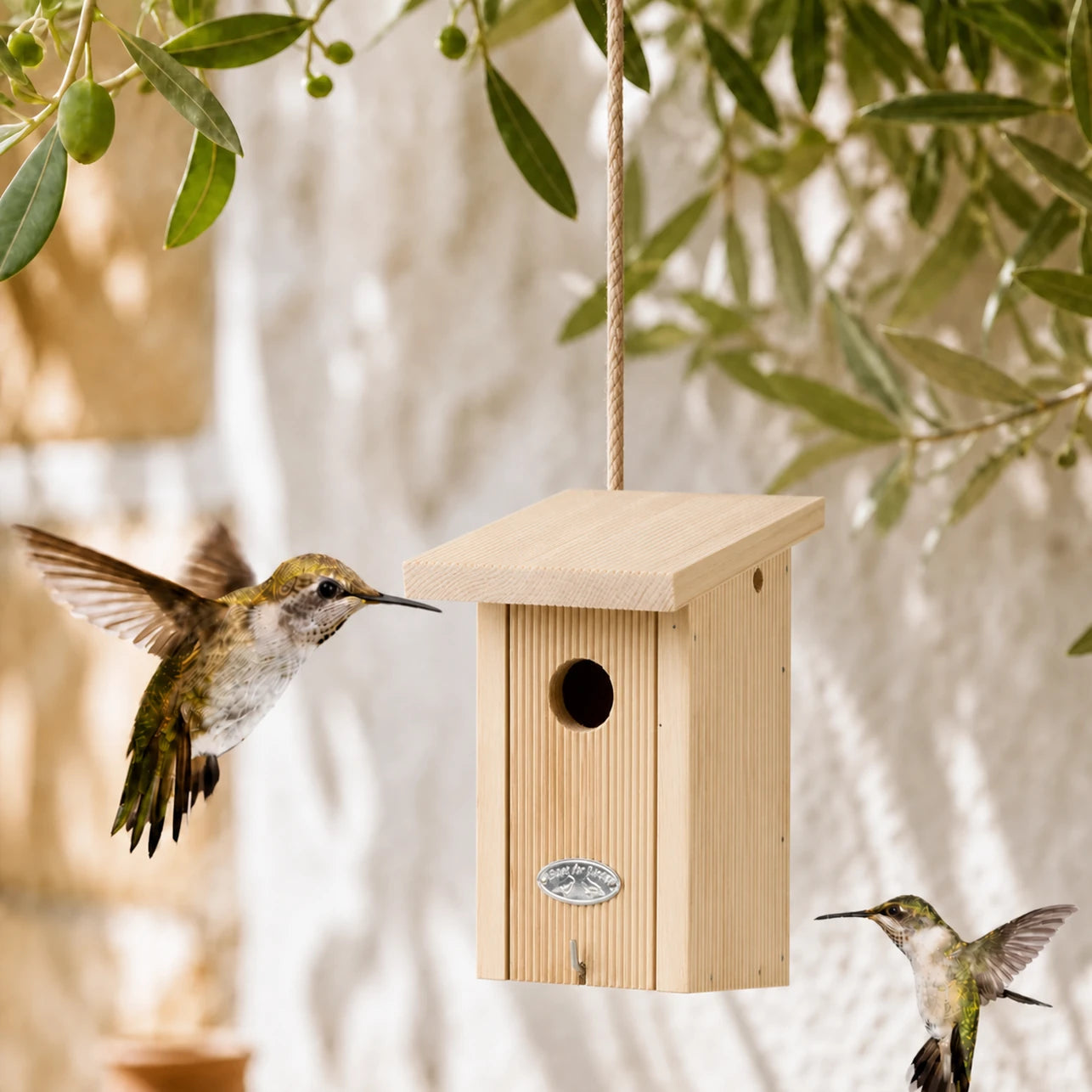 Houten vogelhuisje beige formaat 15,4 × 14,1 × 21,2 cm