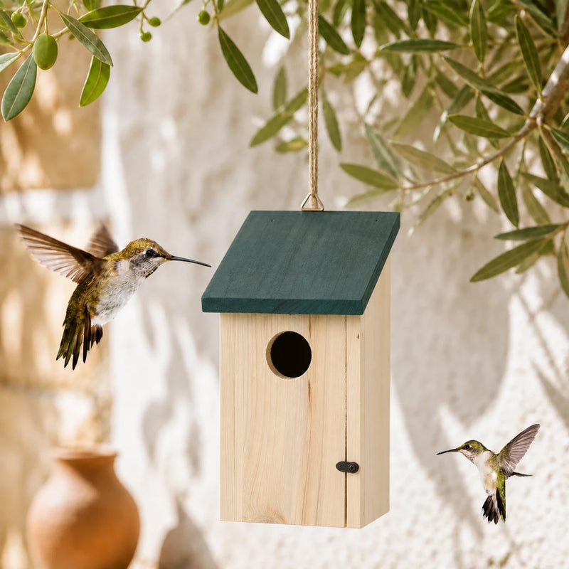 Vogelhuisje van spar met groendak formaat 22 × 14 × 15 cm