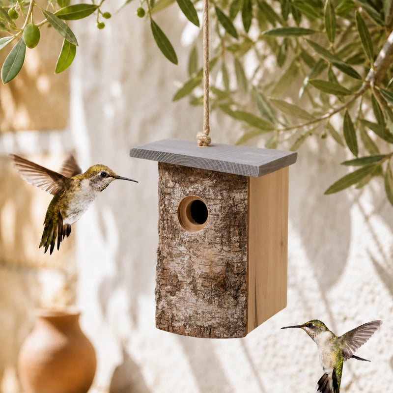 Vogelhuisje compact van schors van berk