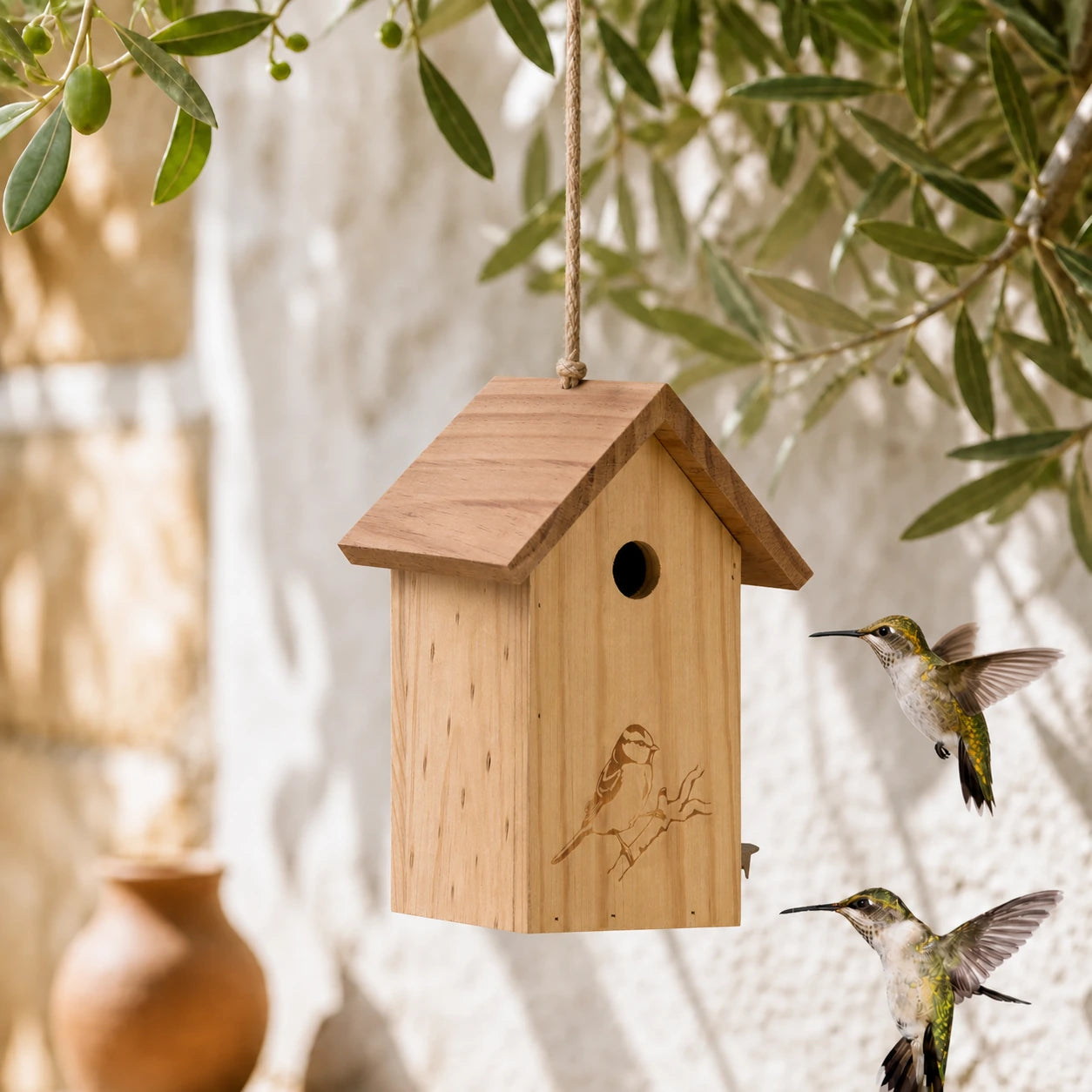 Vogelhuisje gegraveerd met ingang 27 mm