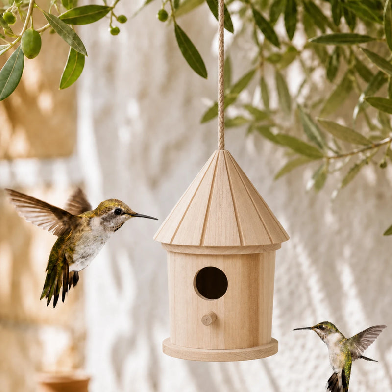 Vogelhuisje wand-mounted van hout beige formaat 20 × 20 × 32 cm