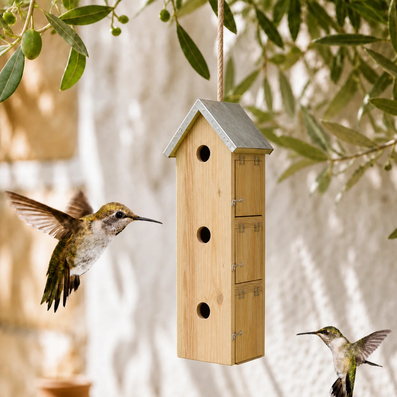 Vogelhuisje met meerdere vakken van grenen met zinken dak formaat 19,5 × 17 × 51 cm