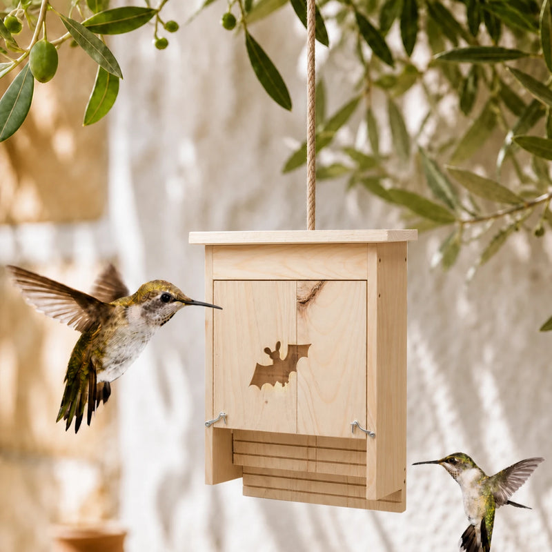 Vogelhuisje vertical van hout met voorkant cut-out