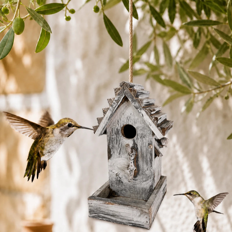 Houten vogelhuisje grijs formaat 14 × 13 × 24 cm