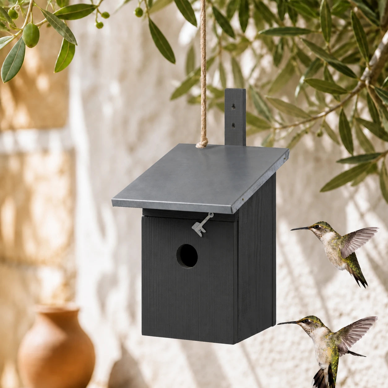 Vogelhuisje grijs antraciet met dak plat 32 mm