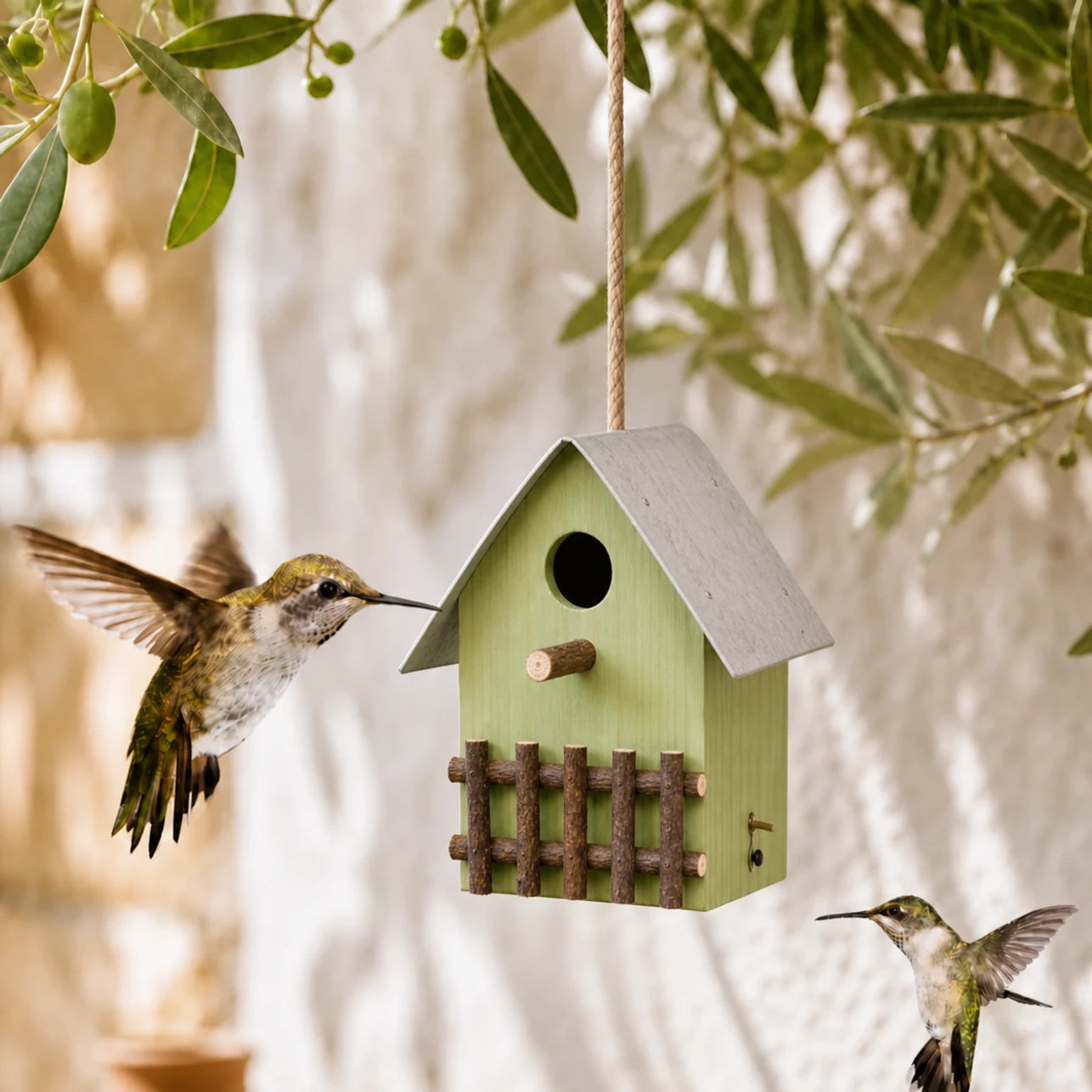Houten vogelhuisje groen formaat 22,2 × 15 × 20 cm