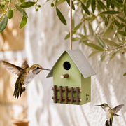 Houten vogelhuisje groen formaat 22,2 × 15 × 20 cm