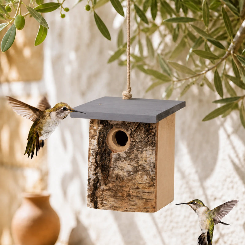 Vogelhuisje van schors van berk ingang 32 mm