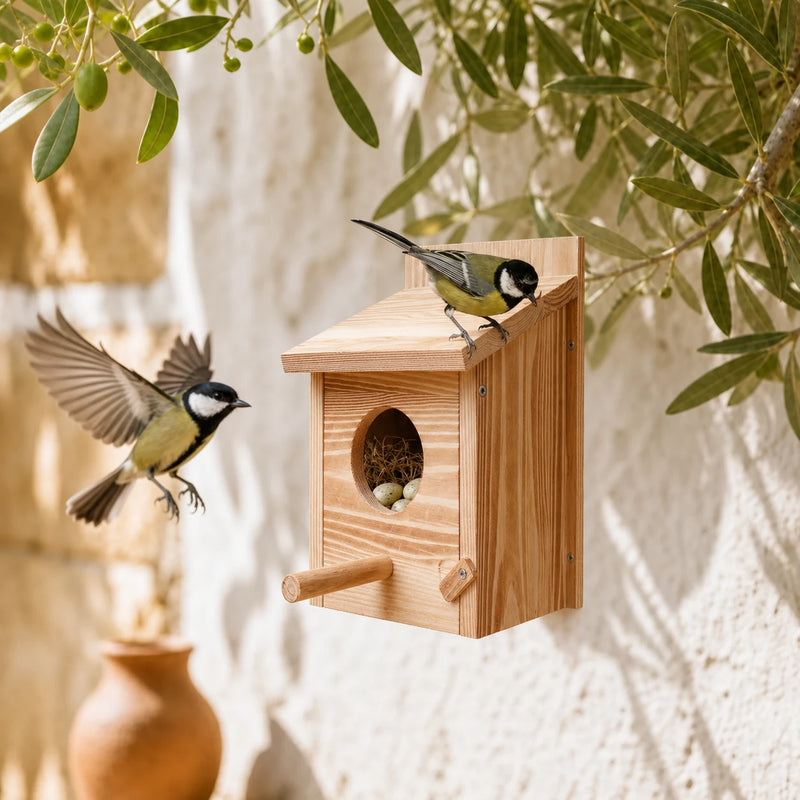 Houten vogelhuisje met ingang van 60 mm