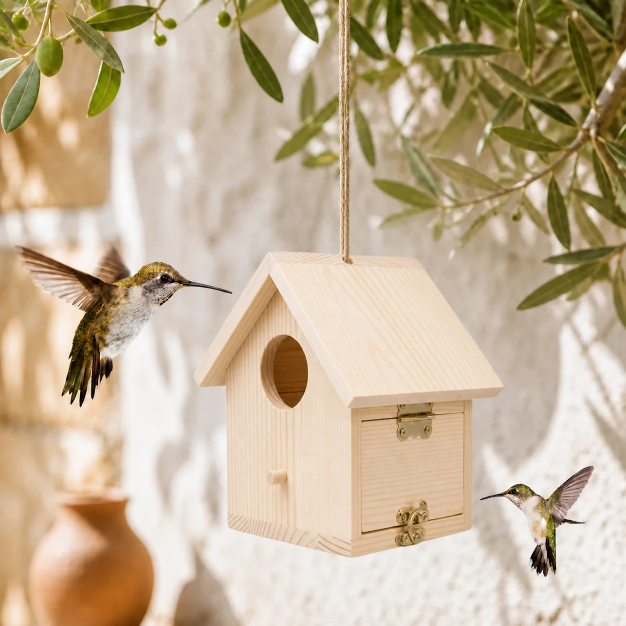 Vogelhuisje observatie van hout beige formaat 14,7 × 13 × 15,8 cm