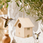 Vogelhuisje observatie van hout beige formaat 14,7 × 13 × 15,8 cm