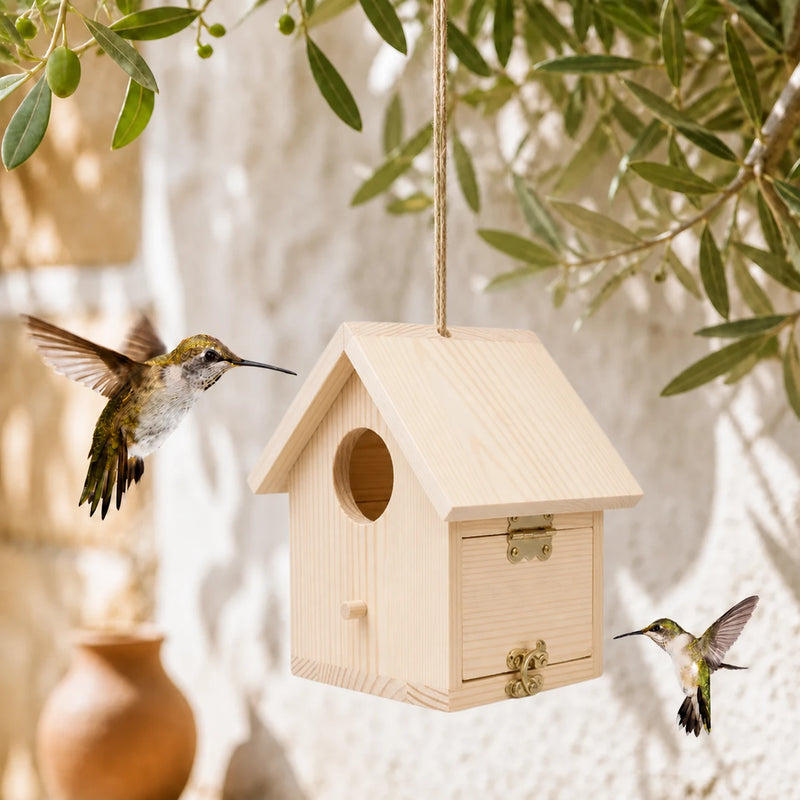 Vogelhuisje observatie van hout beige formaat 14,7 × 13 × 15,8 cm