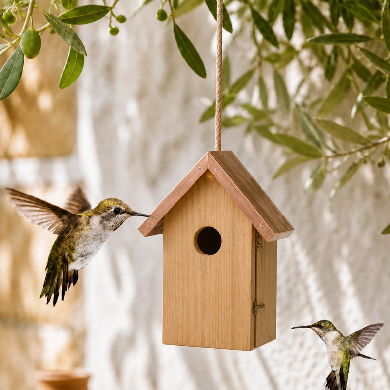 Vogelhuisje met koperen dak bruin