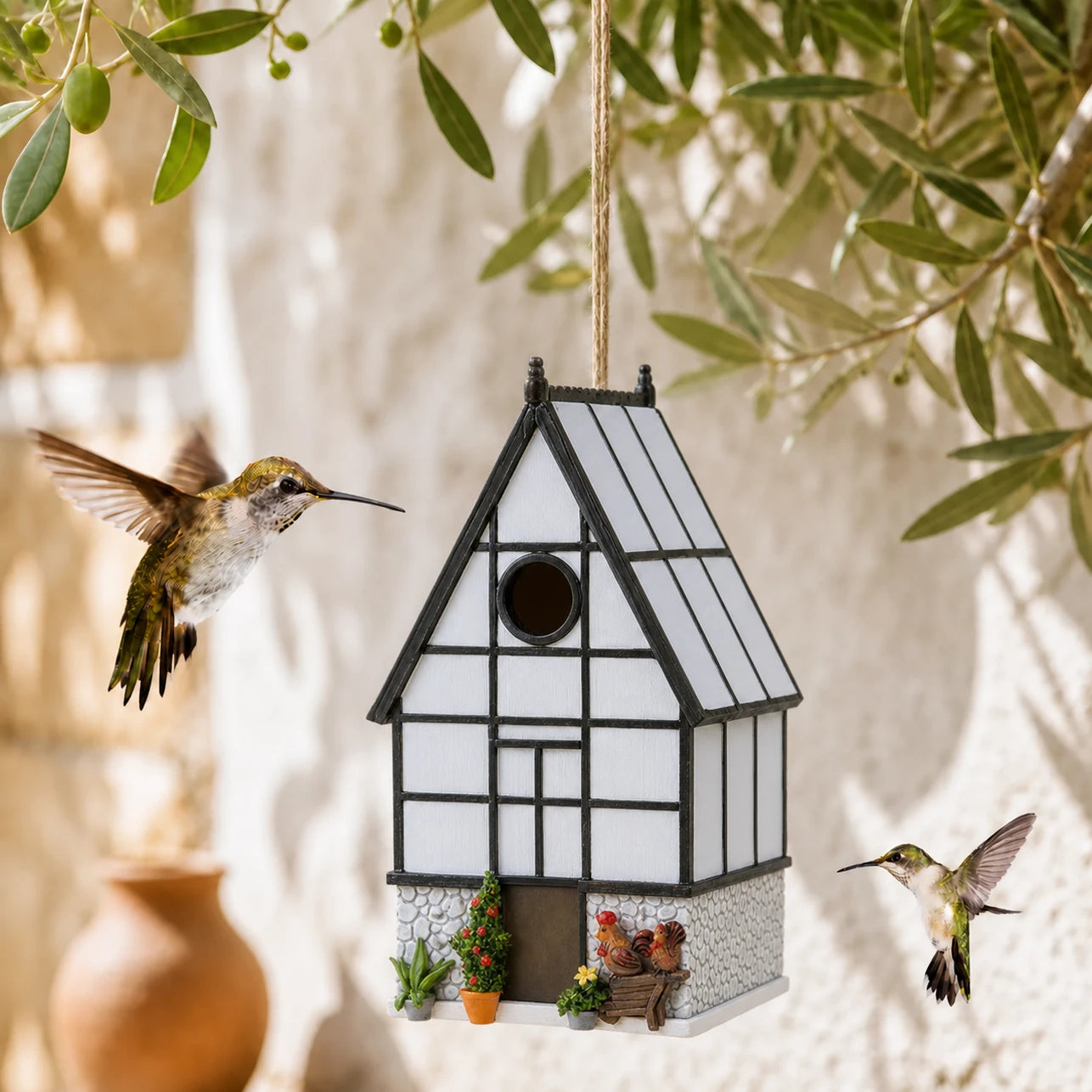 Vogelhuisje decoratief met voorkant met timber-framed