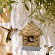 Set van 3 vogelhuisjes hangend van wilg met dak kegelvormig