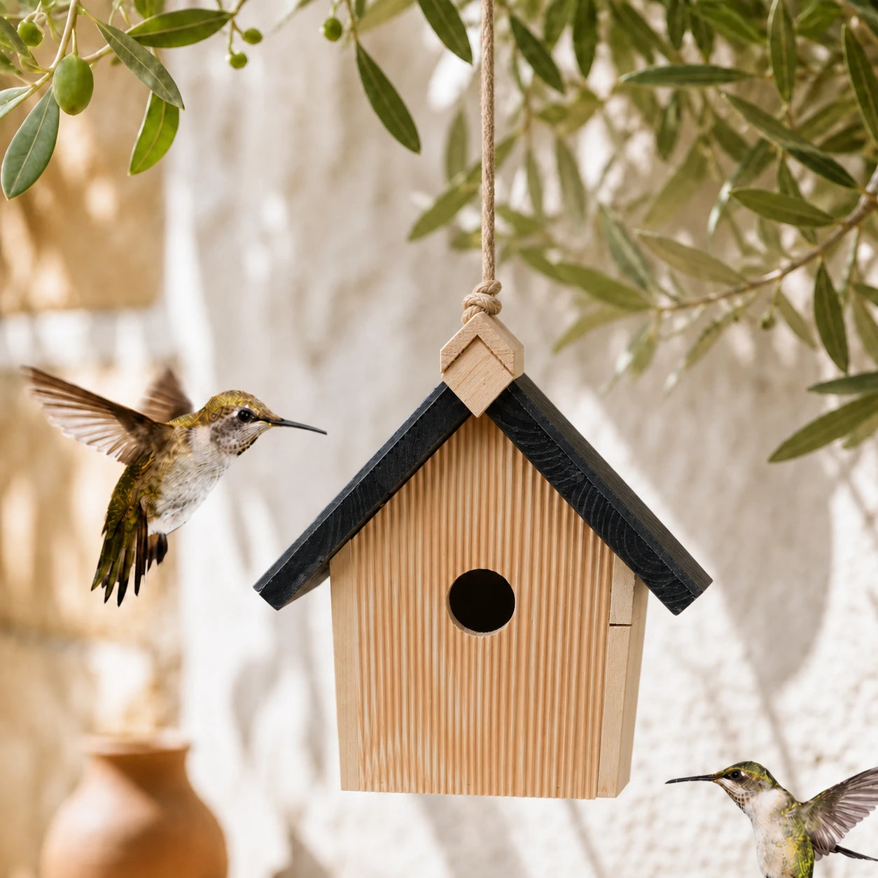Vogelhuisje wand-mounted van hout natuurlijk