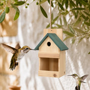 Set van 4 vogelhuisjes observatie van spar met groendak beige formaat 23 × 19 × 33 cm