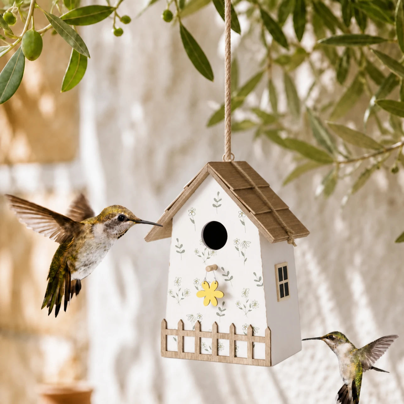 Houten vogelhuisje wit formaat 15 × 12 × 22 cm