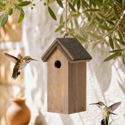 Vogelhuisje slank bruin met dubbel bitumendak