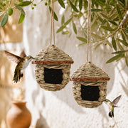 Set van 2 vogelhuisjes hangend beige formaat 15 × 15 cm