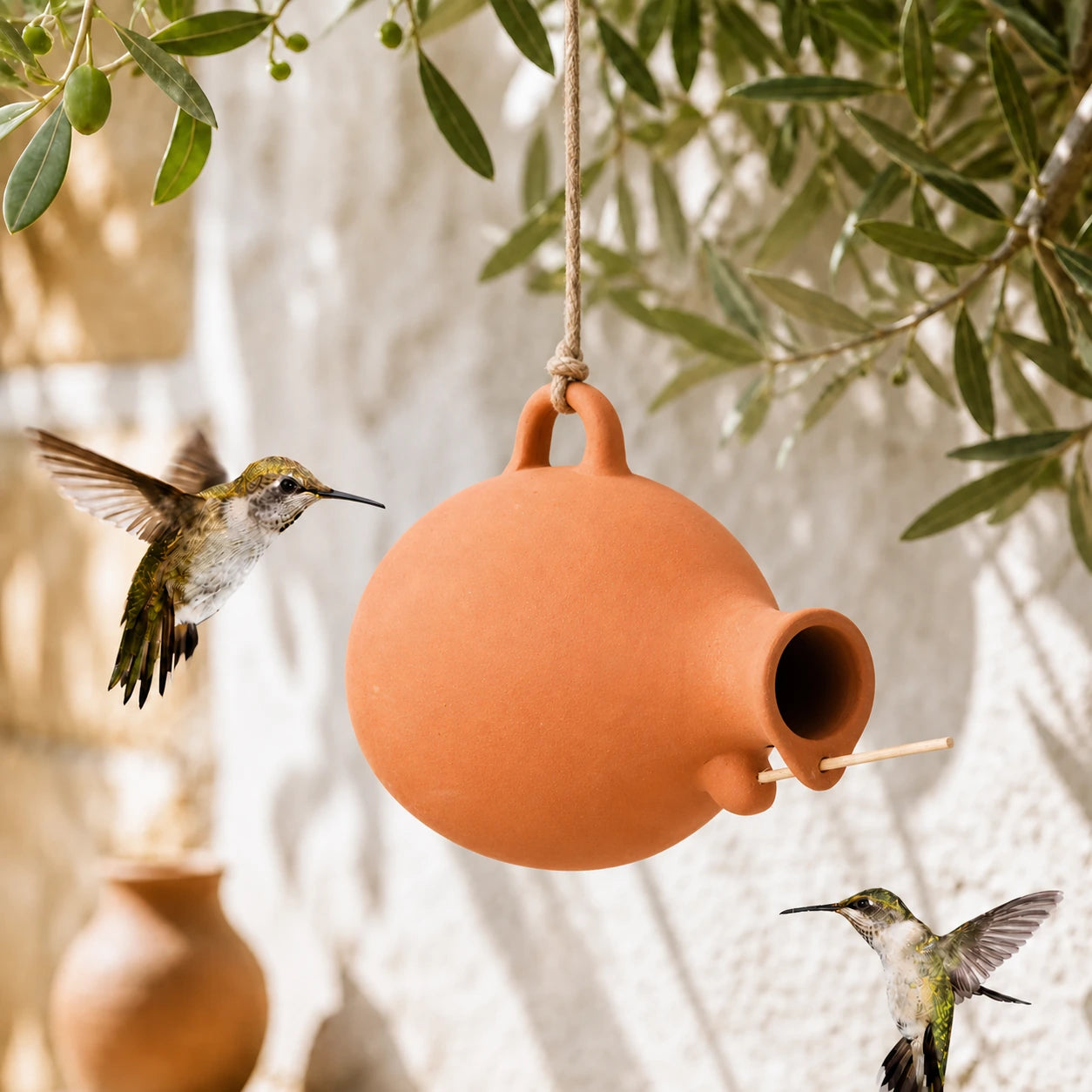 Vogelhuisje bol hangend van terracotta