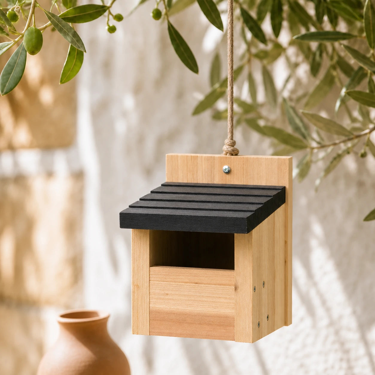 Vogelhuisje semi-open met dak zwart