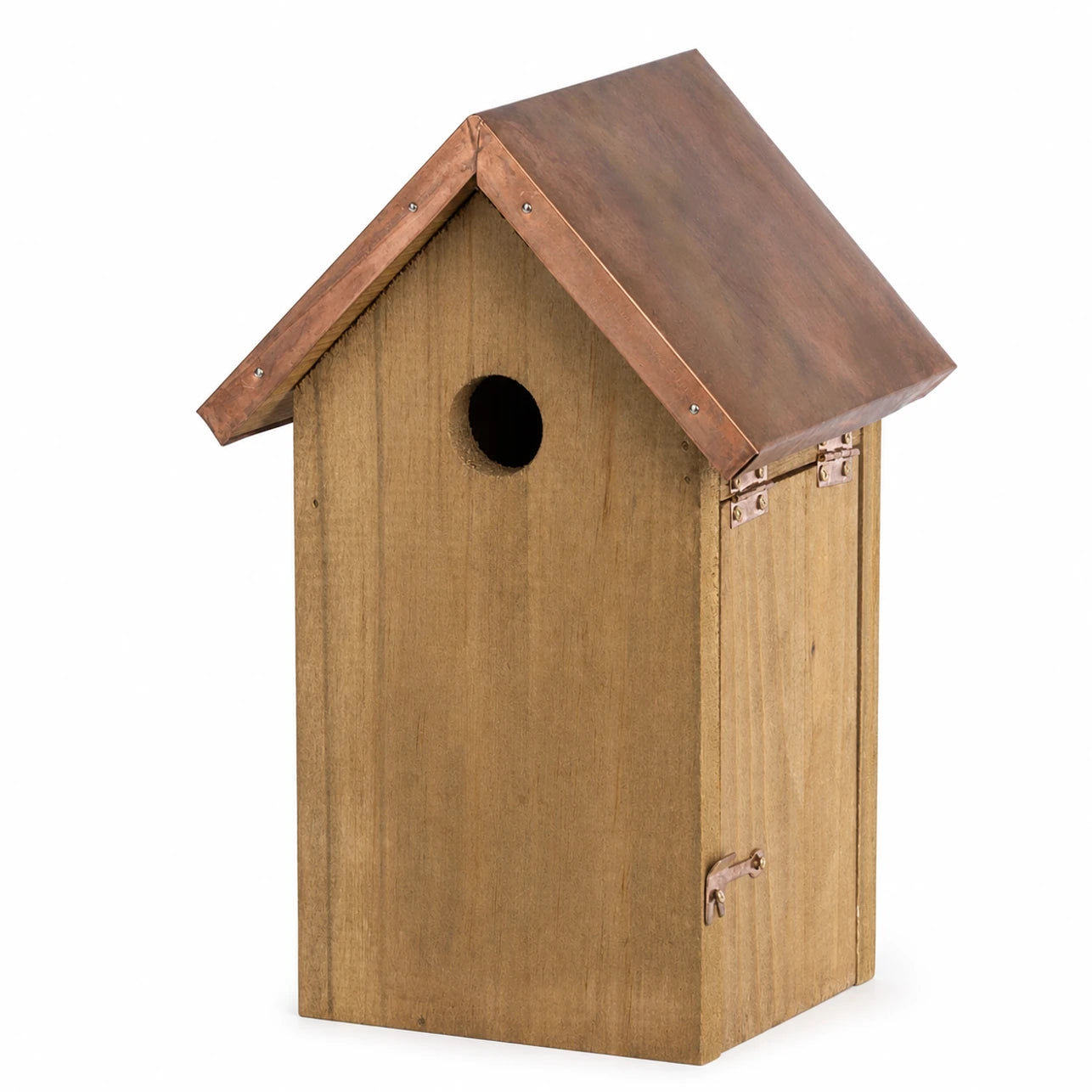 Houten vogelhuisje met koperen dak bruin — foto 2