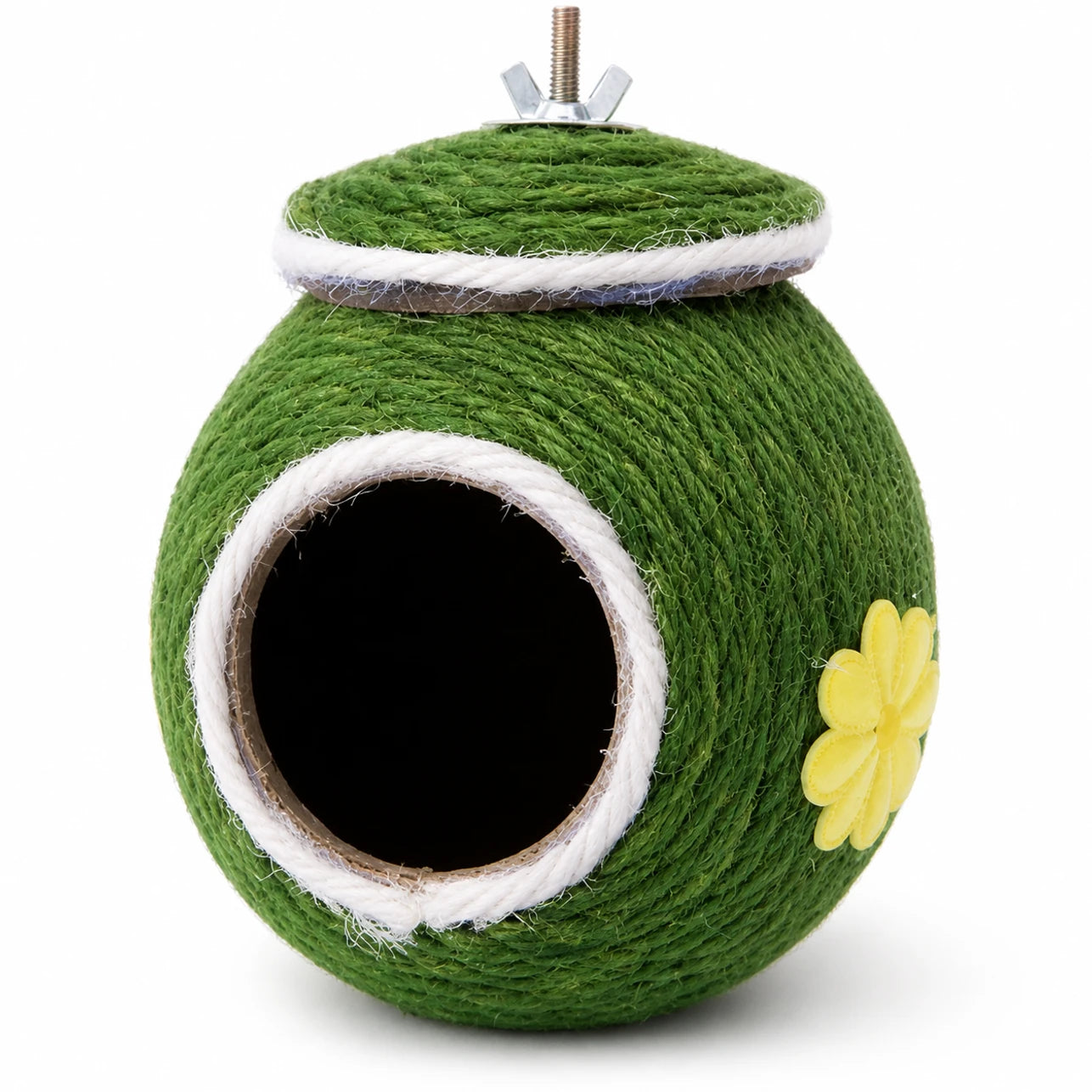Hangend vogelhuisje van vezels groen met motief bloemen — foto 2