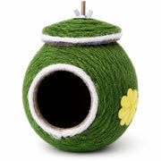 Hangend vogelhuisje van vezels groen met motief bloemen — foto 2