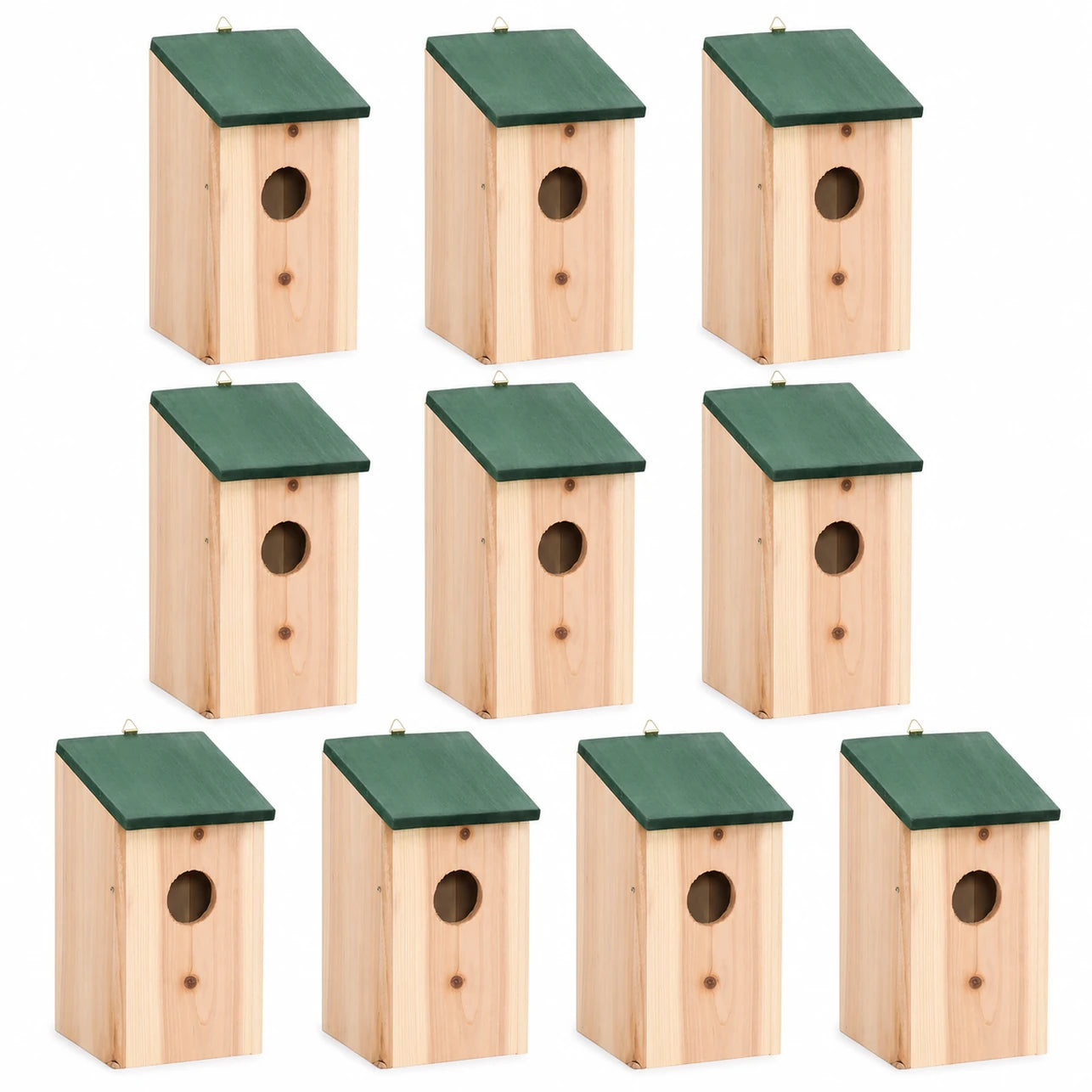 Set van 10 vogelhuisjes van spar groen formaat 12 × 12 × 22 cm — foto 2