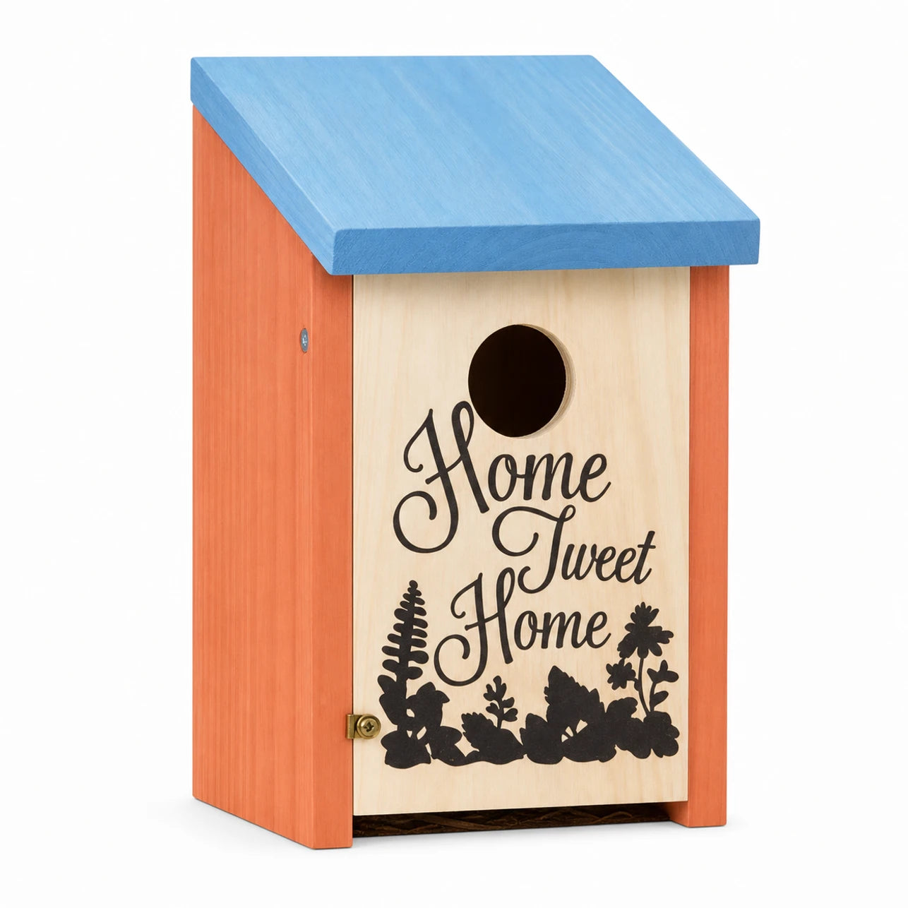 Vogelhuisje decoratief van hout oranje met dak blauw — foto 2