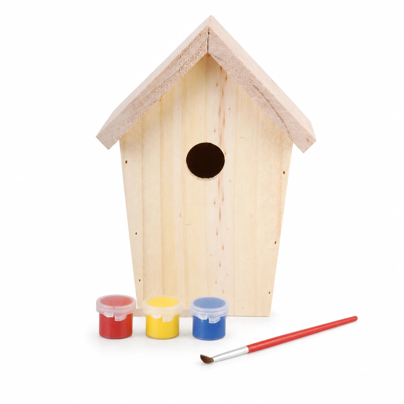 Houten vogelhuisje blauw / geel — foto 2
